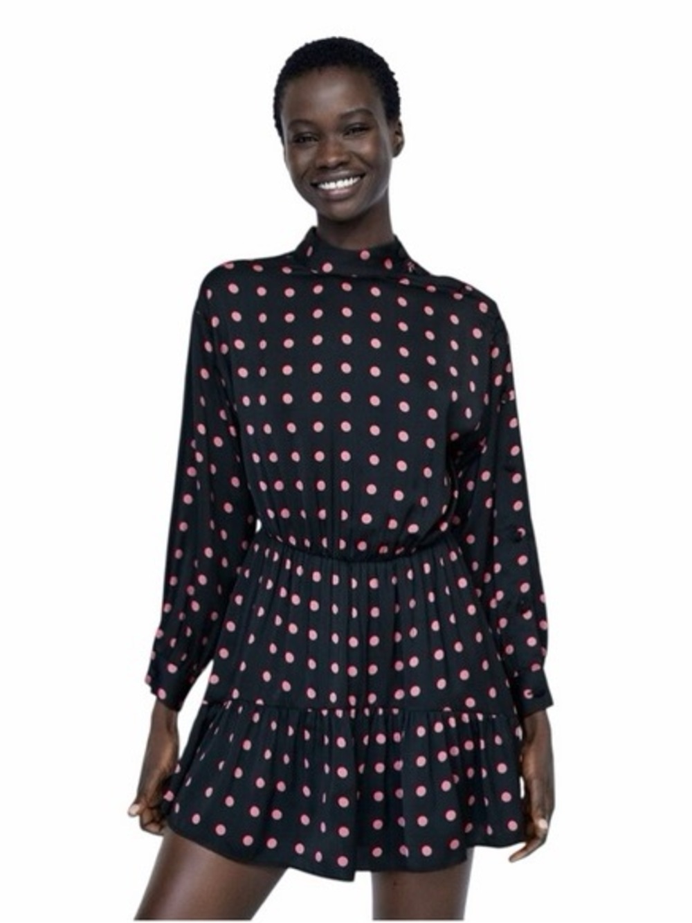 Zara Black and Pink Polka Dot Mini Dress